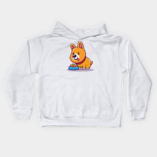 Cute Corgi Eating Dog Food Kids Hoodie